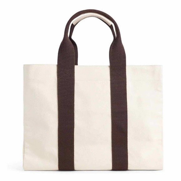 Le Bar Marche Le Plage Tote Canvas Bag Cream  Brown Large - Picture 1 of 9